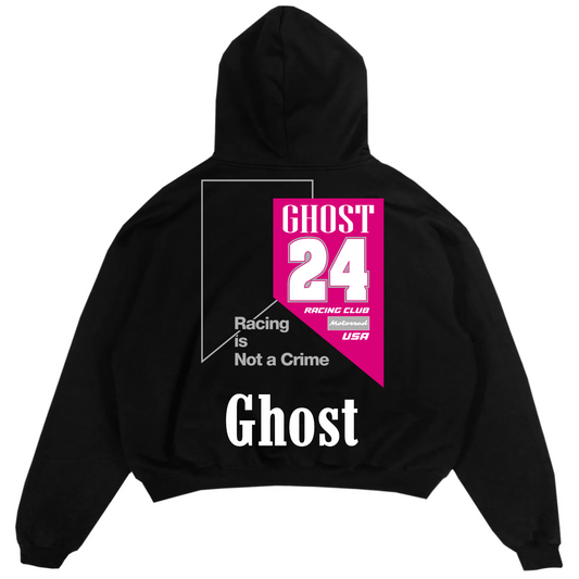 PINK CRIME GHOST HOODIE - Black