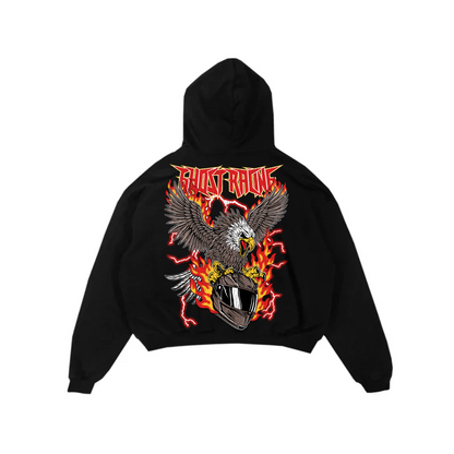 RED FLAMING EAGLE HOODIE - Black