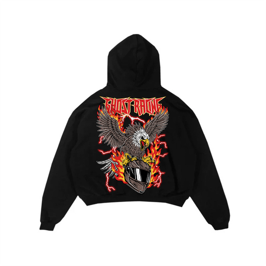 RED FLAMING EAGLE HOODIE - Black