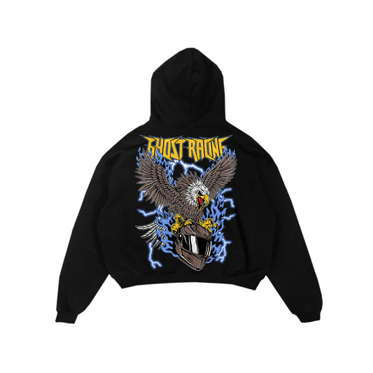 BLUE FLAMING EAGLE HOODIE - Black