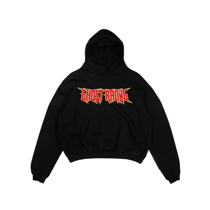 RED FLAMING EAGLE HOODIE - Black