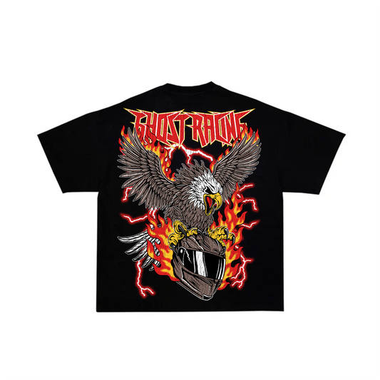 RED FLAMING EAGLE SHIRT - Black